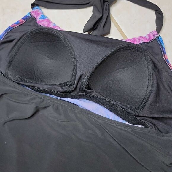 Aqua Green High Neck Angled Tankini Top Multicolor Size Large - Picture 7 of 13